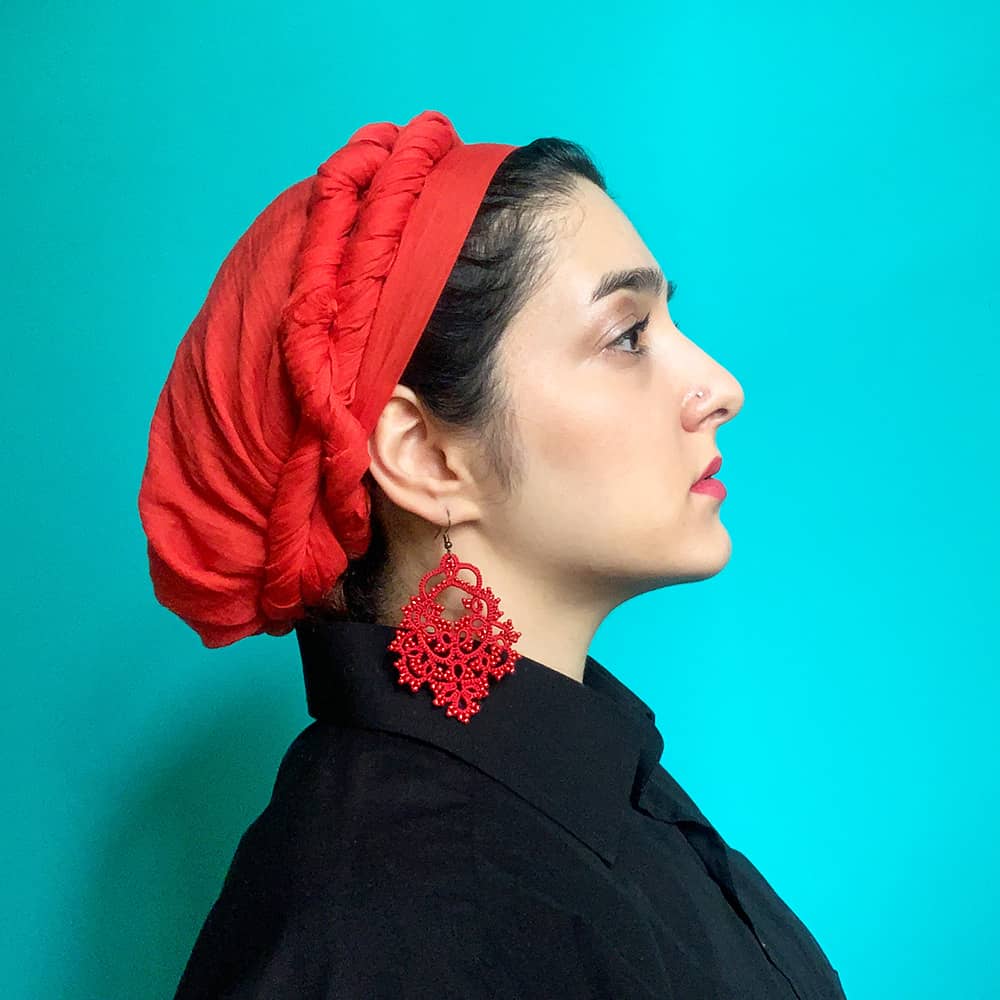 گوشواره آویز دست ساز گیپوربافی زیبا قرمز دخترانه و زنانه